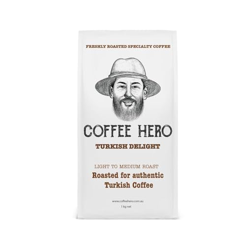 COFFEE HERO Turkish Delight - Light to Medium Roast for Authentic Turkish Coffee - Specialty Coffee, High Altitude Superior Quality Beans - 250 Grams, Whole Bean or Ground