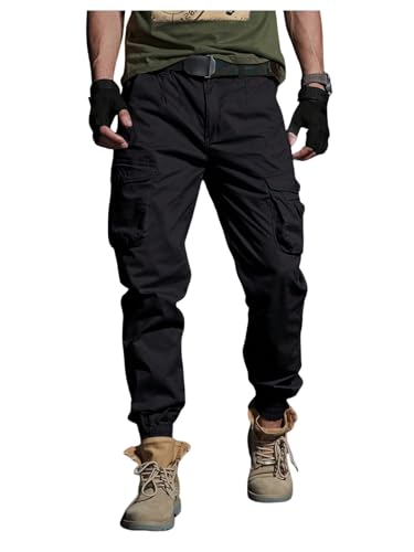 OYOANGLE Men's Jogger Cargo Pants Flap Pocket Lightweight Outdoor Hiking Work Pants