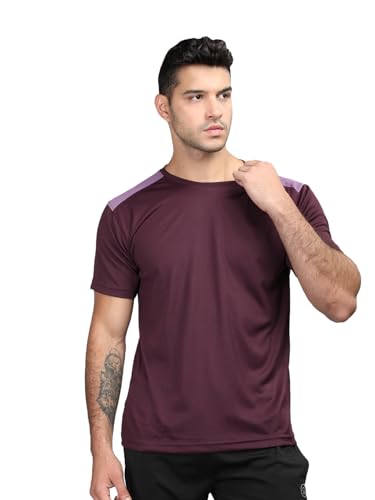 Image of CHKOKKO Men's Round Neck Gym Sports T-Shirt Wine Purple S