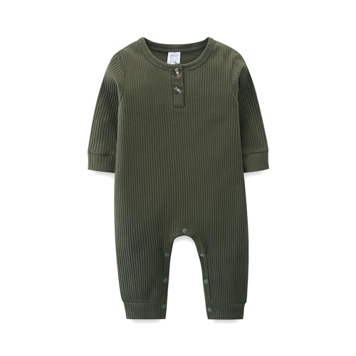 Unisex Newborn Clothes 0-12 Months Long Sleeve Snaps up Solid Ribbed Knit Baby Outfits