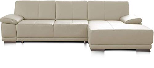 CAVADORE Ecksofa Corianne / Ledercouch inkl. Armteilverstellung und Longchair / 282 x 80 x 162 / Echtleder, weiß