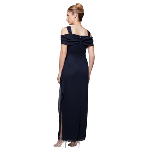 Image of Alex Evenings Women's Long Cold Shoulder Mother of the Bride Dress with Beaded Detail at Hip