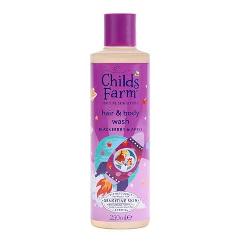 Childs Farm Kids Hair & Body Wash Blackberry & Apple | Tear-free Gently Cleanses | Suitable for Dry Sensitive Skin 250ml