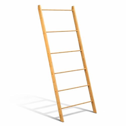 BUDDLEY Handtuchleiter - Bambus - extra breit - Deko-Leiter - Wäscheleiter - Leiterregal - Kleidung - Standmodell - Badezimmer - Schlafzimmer