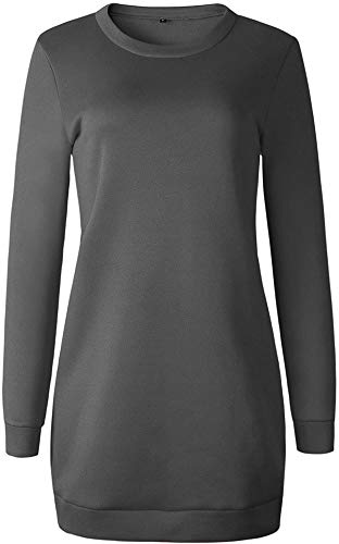 Xuan2Xuan3 Women's Fleece Long Sweatshirt Dress Crewneck Pullover Casual Long Sleeve Bodycon Mini Sweater Dress (Dark Gray, Medium)