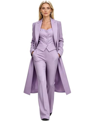 MiBoTong Womens 3 Piece Suit Long Blazer Vest Pants Business Casual Set