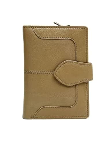 Leather Wallet for Women - Bifold Card Holder - RFID Blocking with Zipper Coin Pocket - Beige Color Wallet
