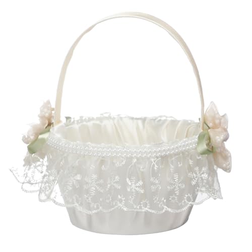 Wedding Flower Girl Basket with Cute Handle, Satin Flower Baskets for Wedding Engagement Special Events
