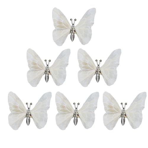 YCHTEWY-Decorative White Feather Butterflies with Silver Clips, 12 Pack Decorative hair clip
