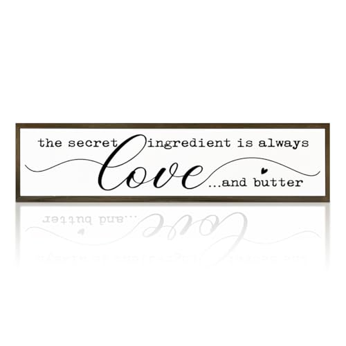 Funny Kitchen Wood Sign, The Secret Ingredient is Always Love and Butter Sign, Farmhouse Home Decor for Kitchen, Wall Decor Art, Decorative Wooden Wall Plaque 17.8x4x1.18 inches