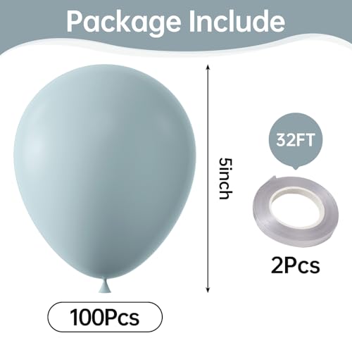 Image of KALOR Retro Misty Blue Balloons,100 Pcs 5 Inch Mini Matte Latex Balloons for Balloon Garland Arch, Birthday Decoration, Wedding Party, Baby Shower Decorations