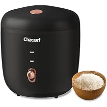 CHACEEF Mini Rice Cooker 2 Cups Uncooked, 1.2L Rice Cooker Small with Non-stick Pot, Portable Travel Rice Maker with One Touch & Keep Warm Function,White Rice, Brown Rice, Oatmeal, Black