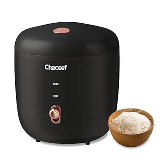 CHACEEF Mini Rice Cooker 2 Cups Uncooked, 1.2L Rice Cooker Small with Non-stick Pot, Portable Travel Rice Maker with One Touch & Keep Warm Function,White Rice, Brown Rice, Oatmeal, Black