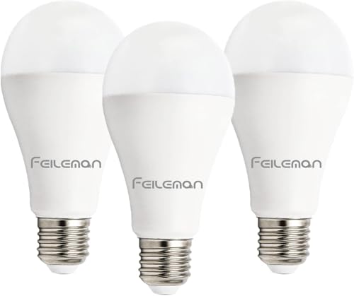 FEILEMAN E27 LED 20W 6500K Kaltweiss Ersatz for 153 Watt Lampe, 2500lm E27 Glühbirne Super Hell Licht Leuchtmittel, A65 LED Birne Ultrahell Nicht Dimmbar 3-PACK