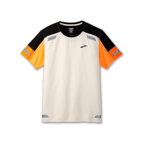 BROOKS Herren Run Visible Short Sleeve 2.0 T-Shirt, Ecru/Fluor-Flash/Schwarz, 26