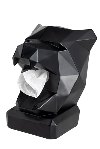 NEUSTEIN Panther Taschentuchbox Taschentuchspender Panther-Kopf schwarz Design Figur Taschentuchhalter für Küche, Bad, Esszimmer und Schlafzimmer 21 x 23 x 30cm stabil schwer