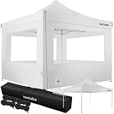 tectake® Alu Pavillon 3x3, Faltpavillon klappbar, wasserdicht, Partyzelt mit 4 Seitenwänden, inkl. Spannseile, Heringe und Tasche, Überdachung Balkon, Terrasse, Garten Pavillion - weiß