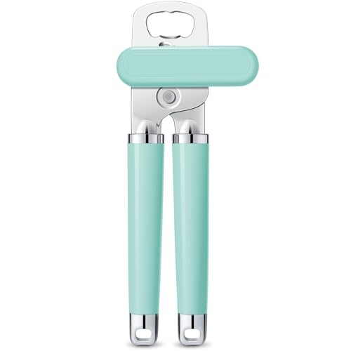 Urbanstrive Abre-latas XL grande e resistente, borda lisa manual, abridor de mão para idosos, aço inoxidável, cabo confortável, abridor de garrafas integrado, 20,32 cm, verde menta