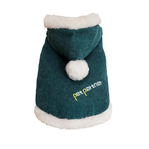 PEAKSEE Outerwear Pet Cat And Dog Clothes Santa Claus Hoodie Plush Coat Jumpsuit Winter Cold Protection Warm Comfortable Soft-pet Hat-connected Cotton Jacket-green-xl
