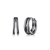 PHNIBIRD Black Double Hoop Earrings Men and Women 925 Sterling Silver Split Hoop Huggie Earrings for