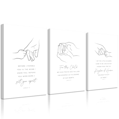 Image of Joocrise Nursery Scripture Wall Art Set of 3 Nursery Bible Verse Wall Decor Baby Christian Canvas Art Christian Artwork Bible Verse Poster for Kids Room 12x16 Inch Ready to Hang