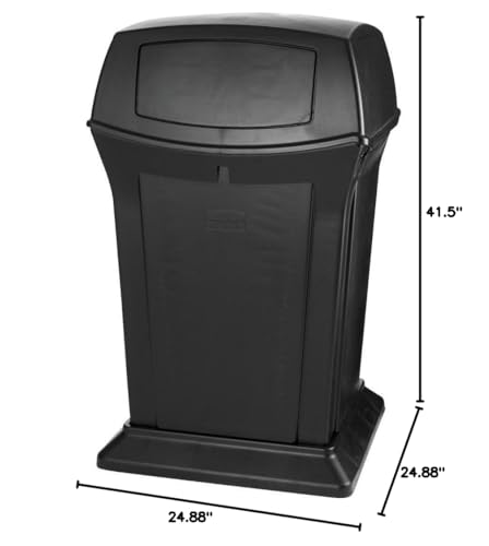 Image of Rubbermaid Commercial Products Ranger Outdoor Trash Can with Lid and Doors, 45-Gallon, Black Plastic, Outdoor Garbage Can /Wastebasket for Parks /Shopping Malls /Festivals /Stadiums