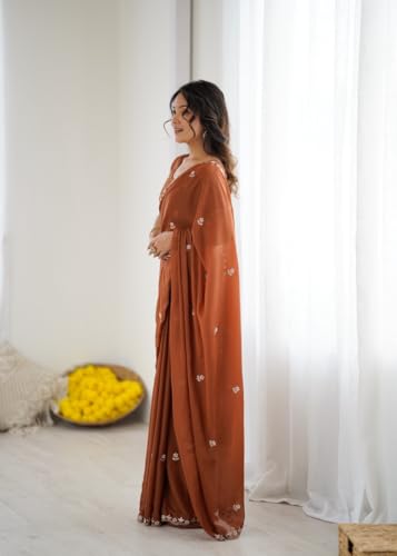Image of Star Georgette Saree with Sequin Embroidery Work and Embroidered Blouse (Star-104)