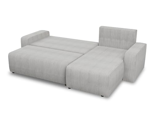 Sofnet Ecksofa Roma L mit Schlaffunktion und Bettkasten - Cord Stoff - L-Form Couch, Polstersofa, Schlafsofa, Sofagarnitur - Ottomane Universal (Grau (Poso 110))
