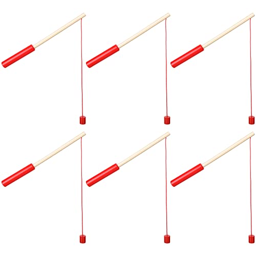 Sumind 6 Pcs Magnetic Fishing Pole Wooden Magnetic Fishing Rods for Kids with Magnet Hooks Summer Game Toy Beach Pool Activity Gifts for Kindergarten Girl Boy(Red Column)