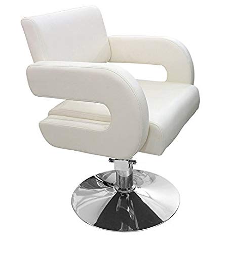Crisnails® Sillón Profesional de Peluquería, 360º Giratoria con Base Fijo de Metal, Altura Regulable, Asiento Suave y Cómodo de Material Piel (S05-Blanco)