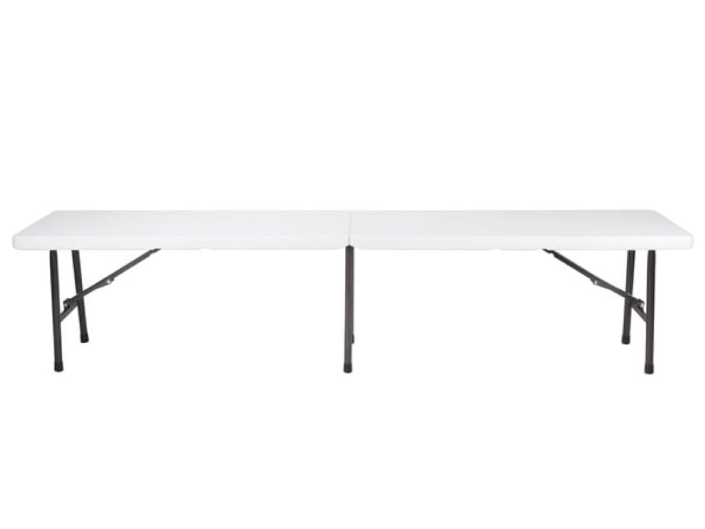 Perel Panca pieghevole con maniglia, panca da esterno resistente alle intemperie per giardino, terrazza, balcone, campeggio, picnic, barbecue o festa, portatile fino a 400 kg, bianca