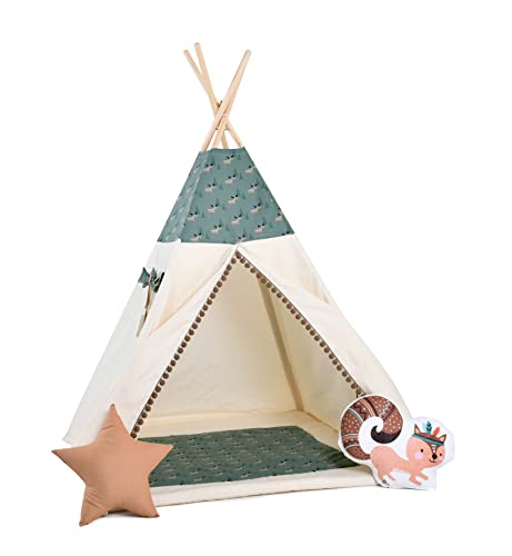 Sówka | Tipi Enfant avec Tapis Tente Enfant pour Interieur et extérieur | Jeu de 5 Accessoires pour Maison Enfant de Jeu Portable | Orignal Cover