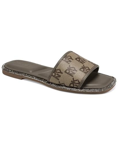 Sandales DKNY Femme Badin-Flat Slide en noir avec semelle fine de 5mm