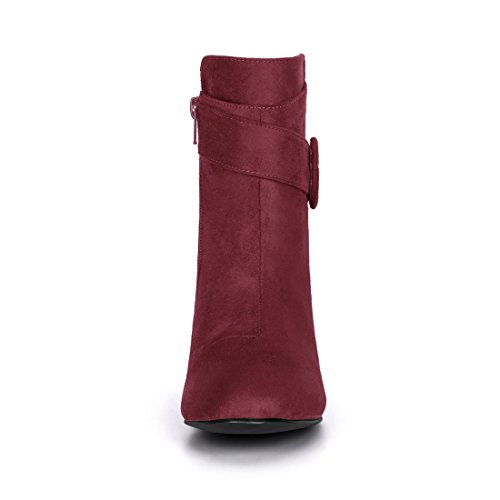 Allegra K Allegra K Women's Round Toe Block Heel Burgundy Ankle Booties 8 M US
