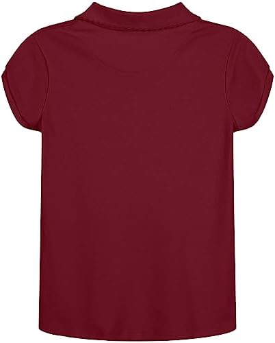 Nautica Girls' School Uniform Short Sleeve Polo Shirt, Button Closure, Soft Pique Fabric, Burgundy, 6