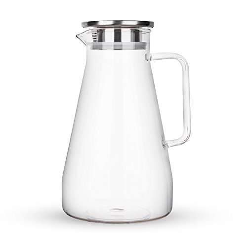 Purefold 68 Ounces Glass Pitcher with Lid, Hot/Cold Water Carafe with Handle, Home Kitchen Juice and Iced Tea Beverage Pitcher