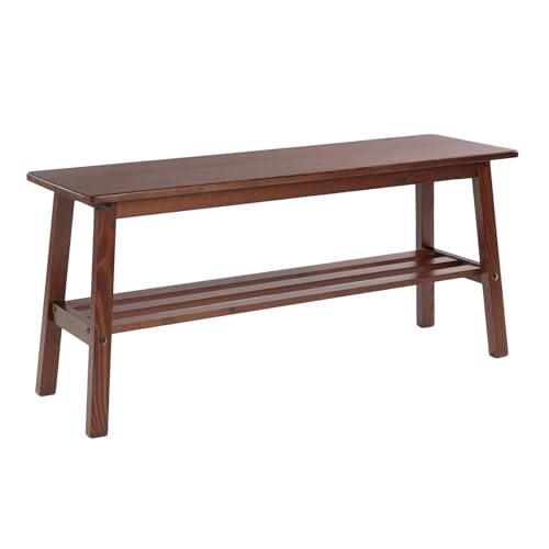 VINGLI Solid Wood Dining Bench 39" Wooden Bench for Entryway, Bedroom, Kitchen & Living Room, with Shoe Rack Storage, Walnut