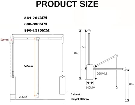 Adjustable Heavy-Duty Pull Down Closet Rail - Aluminum Hanging Rod System, 30kg Capacity, 564-1210mm, Ideal Space-Saving Storage Solution, Easy Installation Organizer