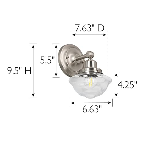 Design House 589127-Sn Schoolhouse Modern Industrial Farmhouse Wall Mount 1-Light Indoor Dimmable Clear Seedy Glass Sconce For Kitchen, Hallway, Bedroom, Foyer In Satin Nickel #TOP4