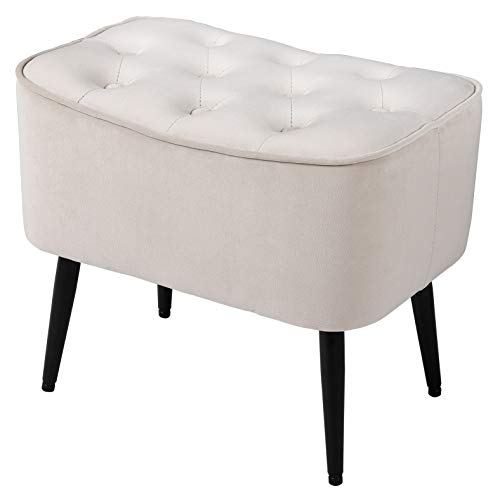 BirdRock Home Tufted Curve Tan Ottoman â€“ Velvet Foot Stool â€“ Mid Century Modern Steel Legs - Soft Compact Padded Stool - Living Room or Bedroom â€“ Vanity Chair â€“ Extra Seating - Decorative Furniture