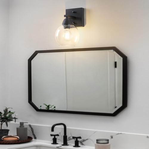 Image of Bathroom Light Fixtures, 1-Light Matte Black Vanity Light with Hand-Blown Globe Glass Shade, High Clarity & Durable, Wall Sconce for Mirror, Kitchen, Bedroom, Hallway