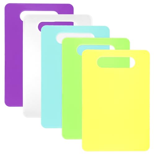 5 Stück Buntes Schneidebrett Kunststoff Klein Set 19 X 29 Cm Küchenbrett, Frühstücksbrettchen Kunststoff Bpa Frei, Schneidebretter Spülmaschinenfest Antibakteriell für Die Küche Obst/Gemüse/Fleisch