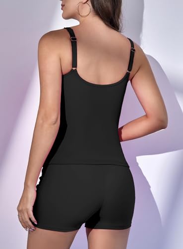 Eomenie Women's Swimsuit Tankini Set Modest Tummy Control Slimming Bathing Suits Two Piece Swim Suit with High Waisted Short2