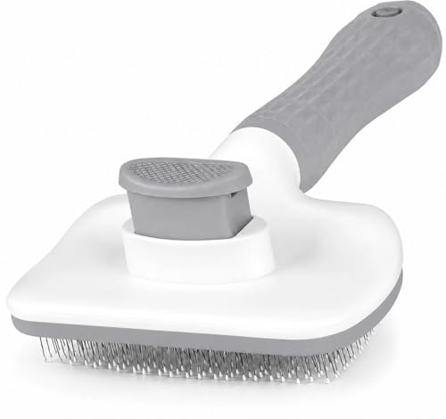 Generic Pet Grooming Brush, Gray - Self Cleaning Dematting Comb for Cats and Dogs, Bristles with...