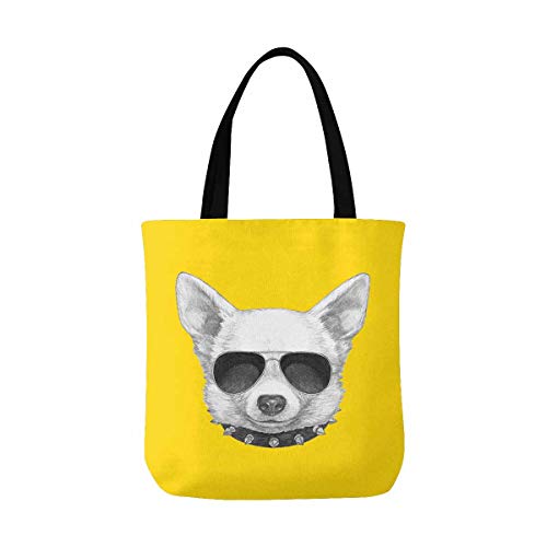 Funny Chihuahua Puppy Dog with Sunglasses and Collar Canvas Tote Bag