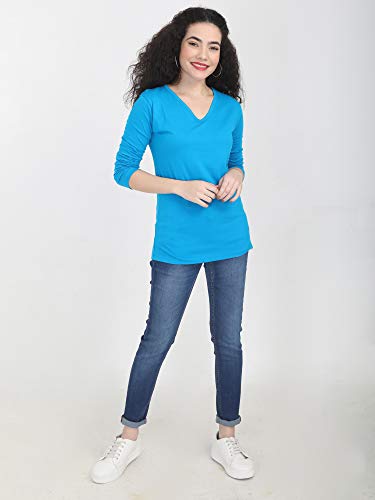 Image of FLEXIMAA Women's Cotton Plain V Neck Full Sleeve T-Shirt
