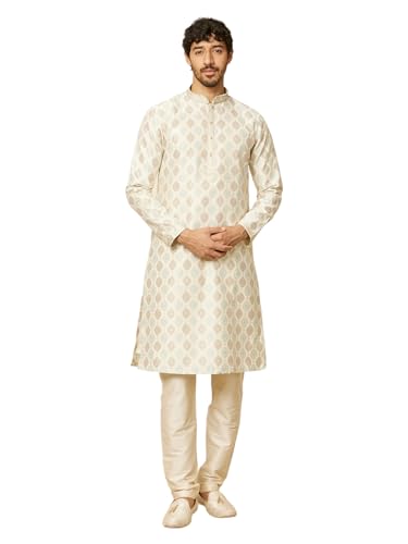 Kurta homme Manyavar imprimé brocart la tenue de mariage idéale en taille L crème
