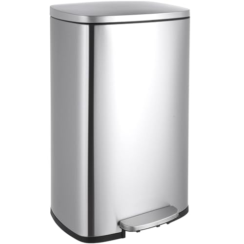 LIFERUN Pattumiera Cucina 50 Litri, Cestino a Pedale in Acciaio con Coperchio a Chiusura Morbida, Secchio Interno, 50 l Cestino per Interno Cucina, Bagno, Ufficio, Argento