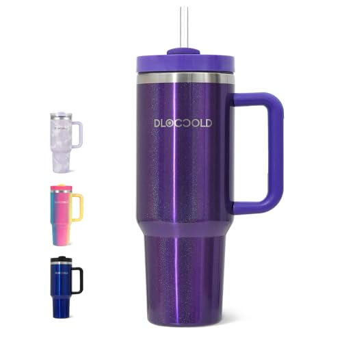 DLOCCOLD 40 oz Stainless Steel Tumbler with Handle, Insulated Tumbler With Lid & Straw, Travel Mug Cup Holder Friendly, Reusable Large Tumbler for Water, Iced Tea or Coffee, Gift for Men Women