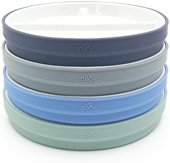 Elk and Friends Kids Porcelain White Plates with Silicone Sleeves | Divided Plates | Suitable for Kids/Toddlers | Microwave & Dishwasher Safe | Non Slip | Snack Dishes